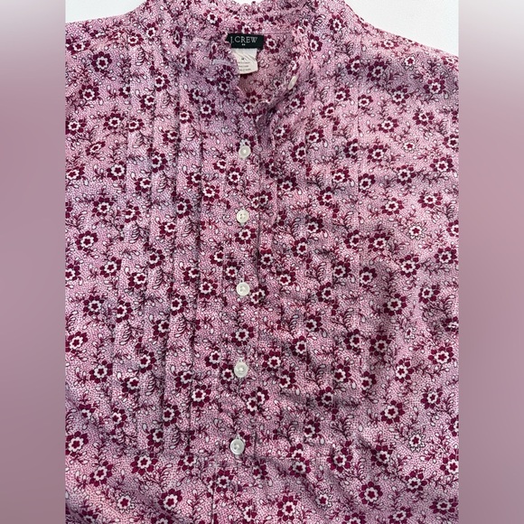 J. Crew 100% Indian Cotton Floral Pin Tuck Ruffle Blouse Womens Medium - Picture 14 of 16